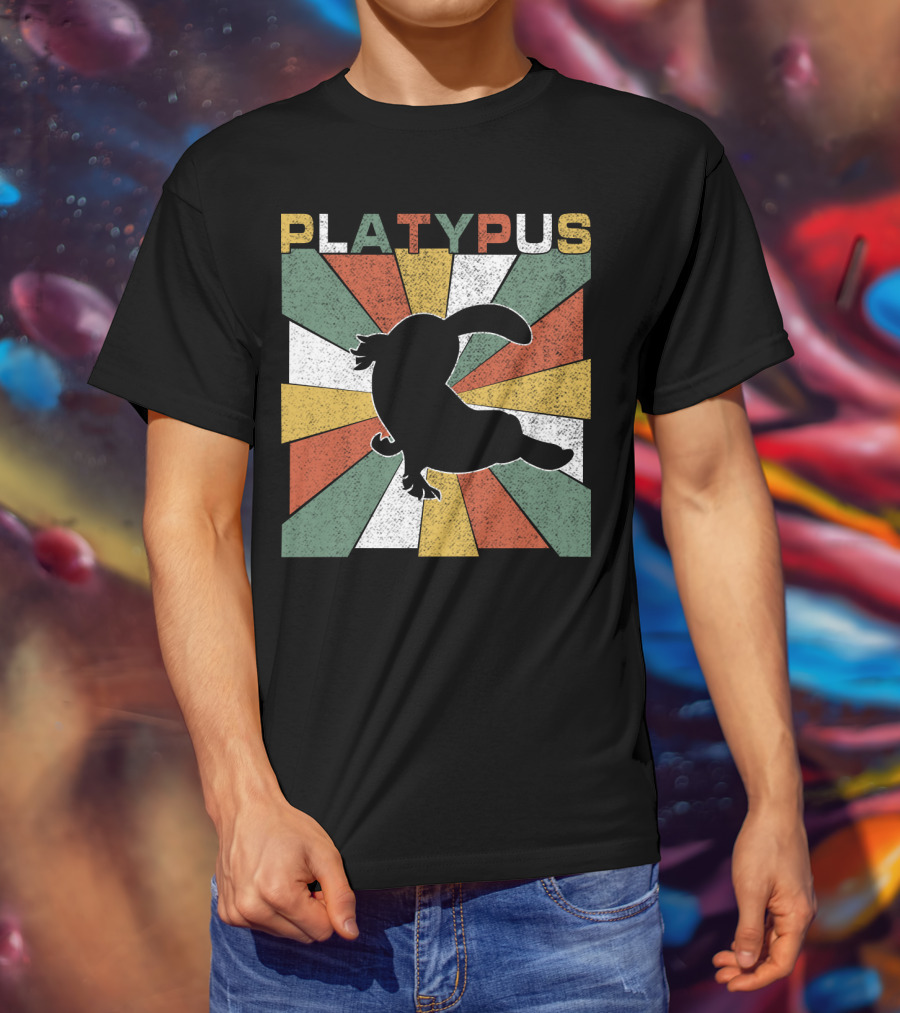 Platypus Retro 70s Vintage Silhouette Sunburst Colors T-Shirt