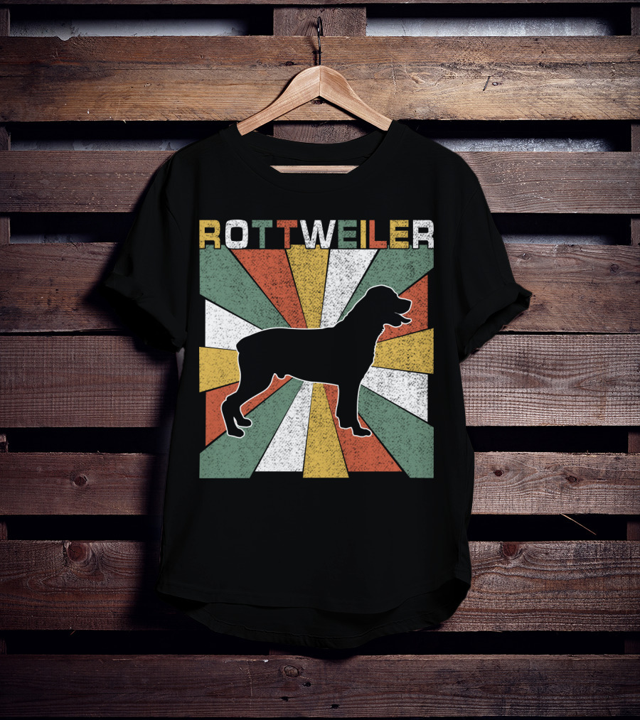 Rottweiler Dogs Retro 70s Vintage Silhouette Multicolor Stripes T-Shirt