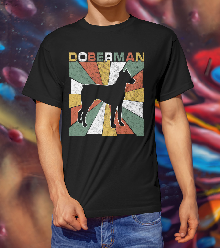 Doberman Retro 70s Silhouette Vintage Colors T-Shirt