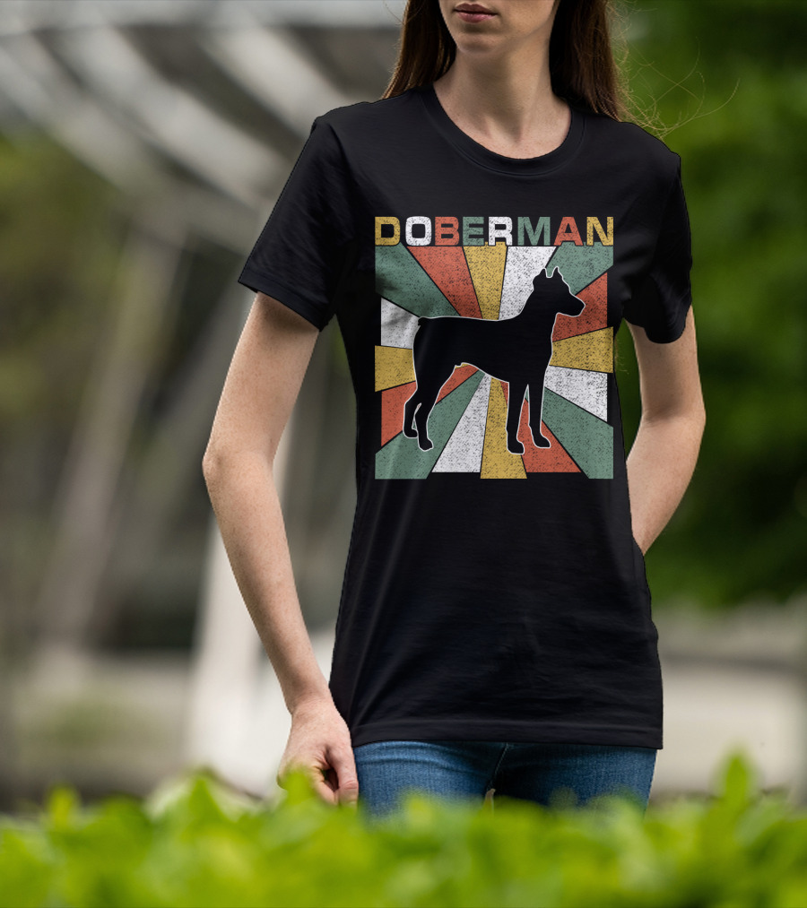 Doberman Retro 70s Silhouette Vintage Colors T-Shirt