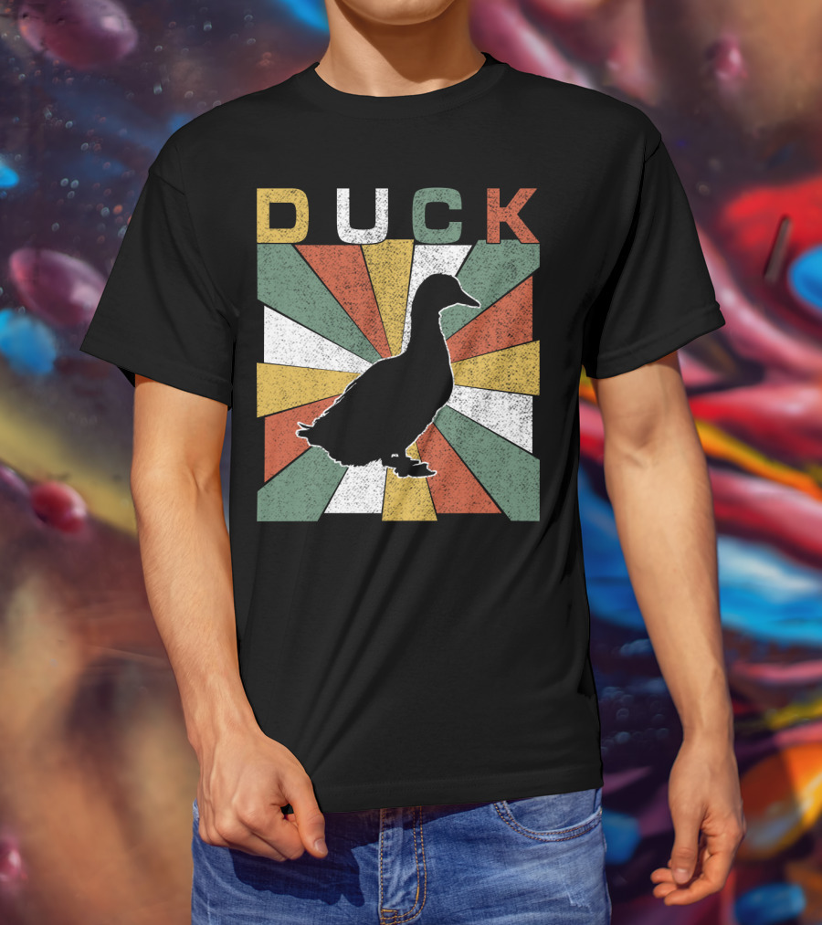 Duck Retro 70s Vintage Silhouette Sunburst T-Shirt