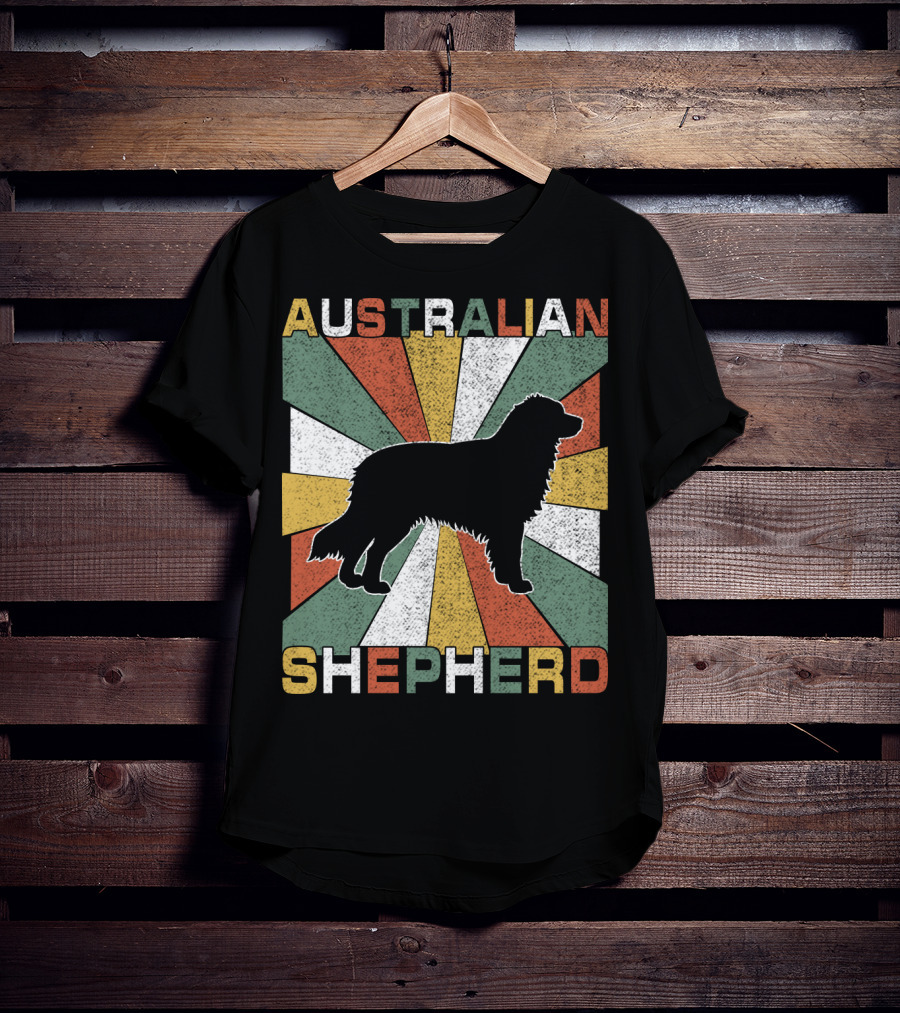 Australian Shepherd Dog Silhouette Retro 70s T-Shirt