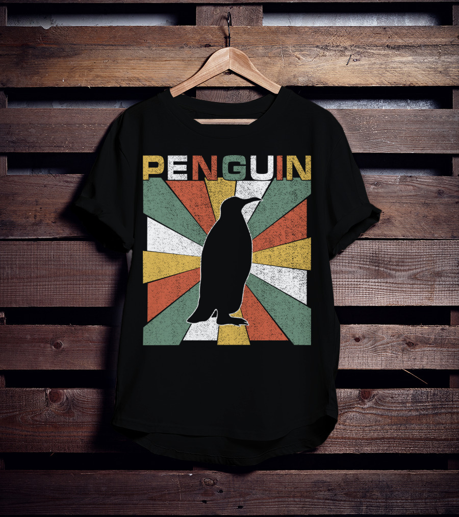 Penguin 70s Silhouette Vintage Retro Sunburst T-Shirt