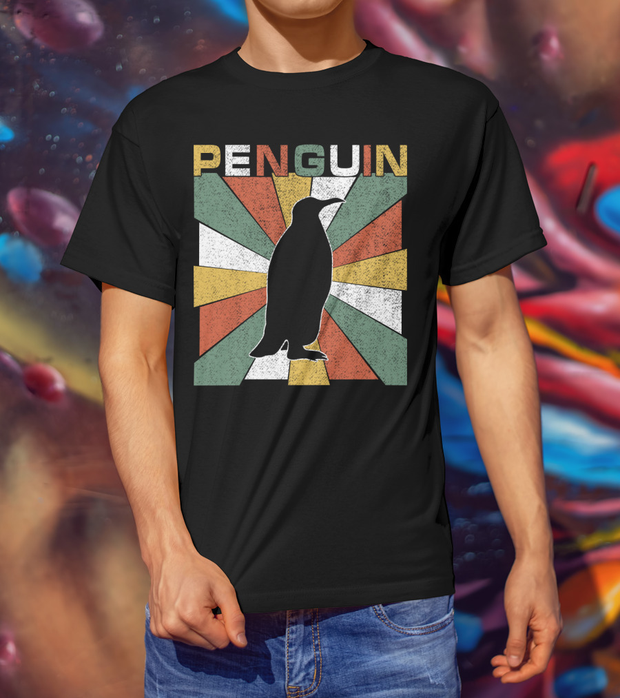 Penguin 70s Silhouette Vintage Retro Sunburst T-Shirt