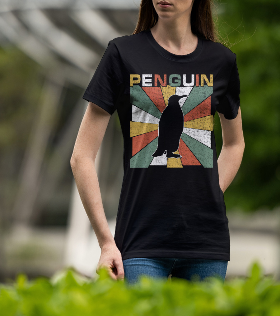 Penguin 70s Silhouette Vintage Retro Sunburst T-Shirt