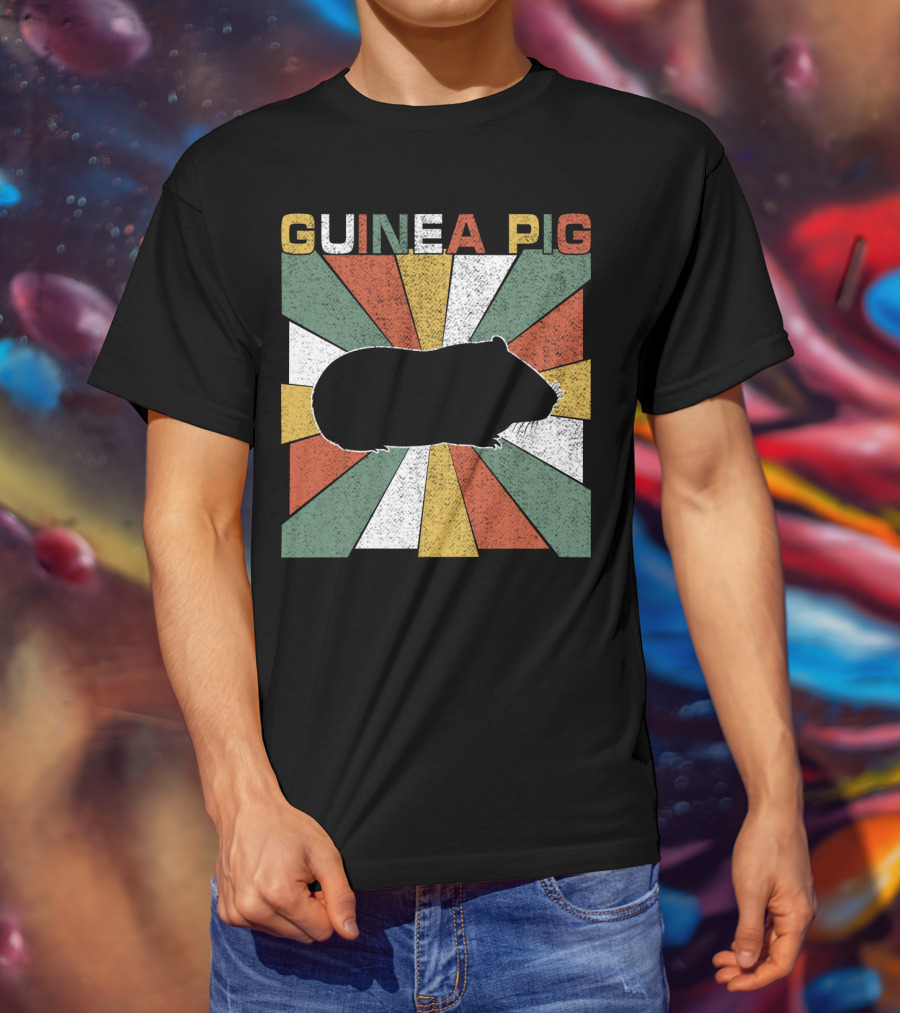 Guinea Pig Retro 70s Silhouette With Vintage Color Block T-Shirt