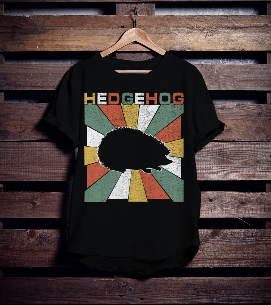 Hedgehog Retro 70s Silhouette Vintage Stripe Burst T-Shirt