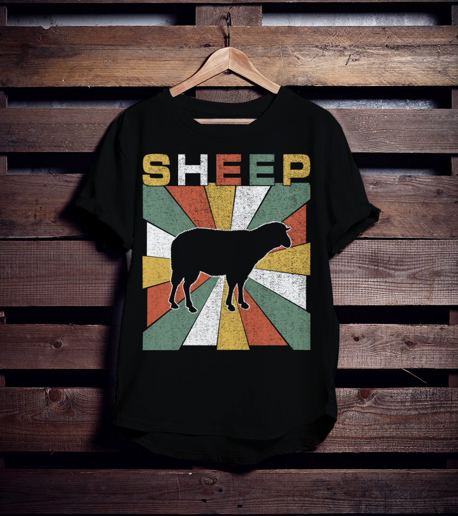 Sheep Retro 70s Vintage Silhouette Sunburst T-Shirt