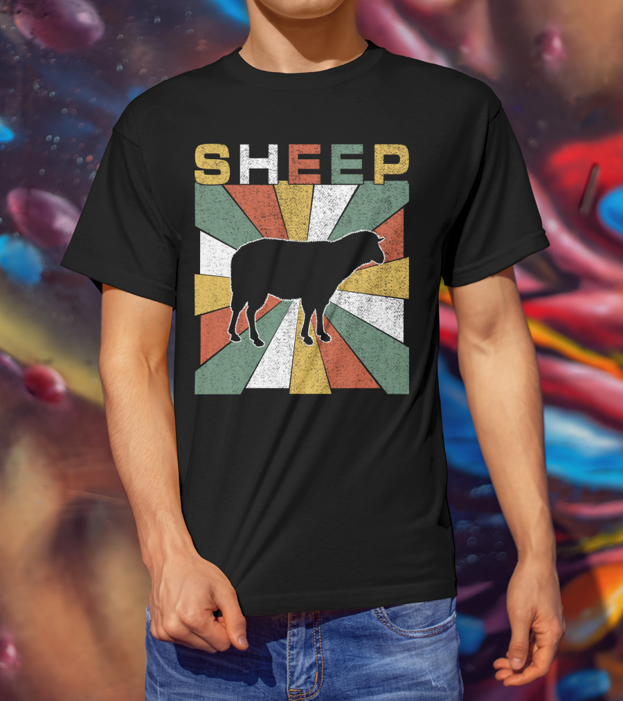 Sheep Retro 70s Vintage Silhouette Sunburst T-Shirt