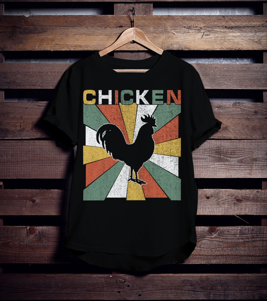 CHICKEN Retro 70s Rooster Silhouette Vintage Colors T-Shirt