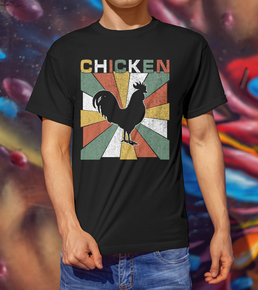 CHICKEN Retro 70s Rooster Silhouette Vintage Colors T-Shirt