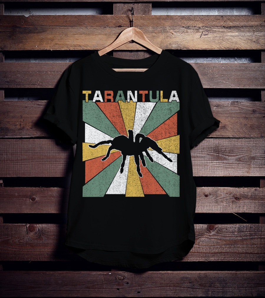 Tarantula Retro 70s Vintage Silhouette With Colorful Geometric Background T-Shirt
