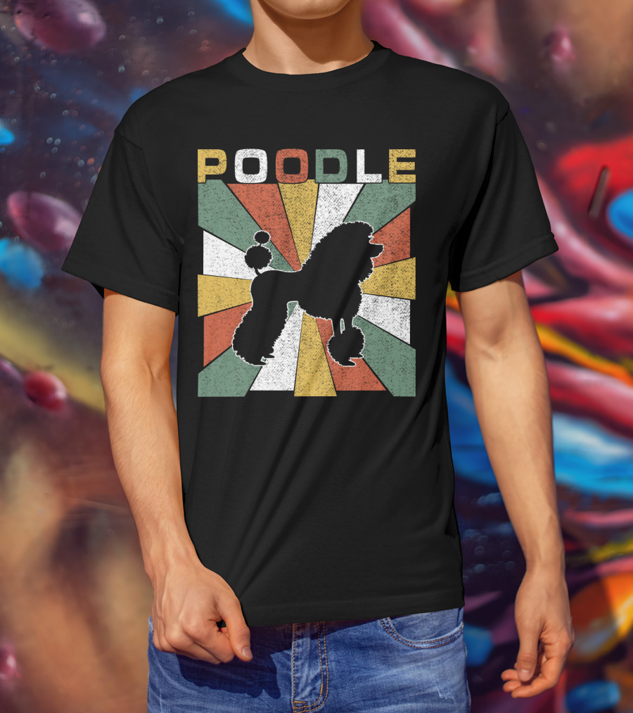 Poodle Silhouette Retro 70s Colorful Burst T-Shirt