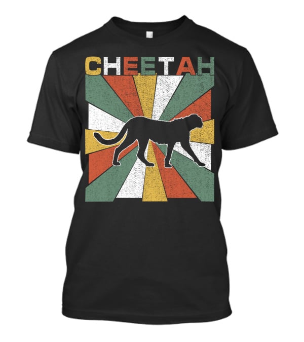 Cheetah Silhouette Retro 70s Vintage Stripes T-Shirt