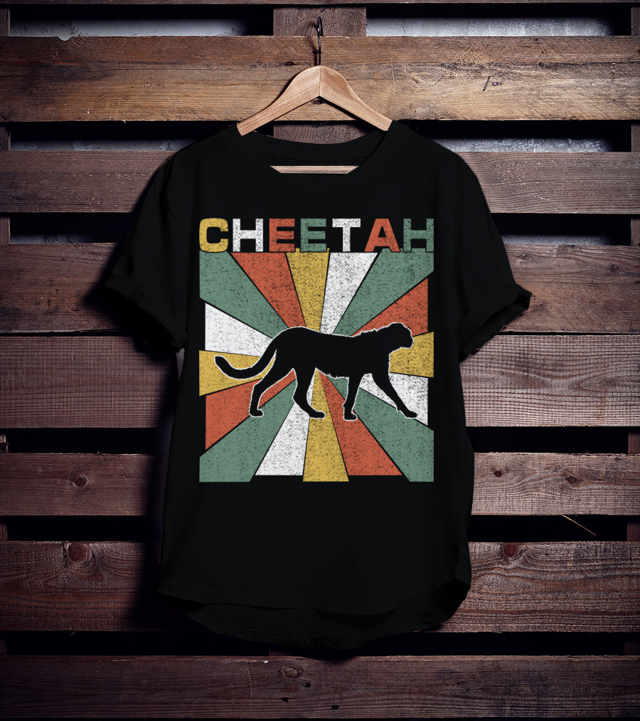 Cheetah Silhouette Retro 70s Vintage Stripes T-Shirt