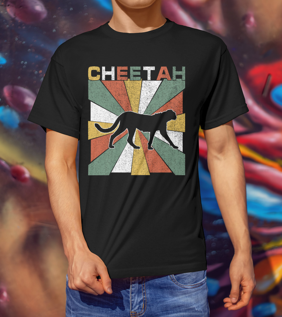 Cheetah Silhouette Retro 70s Vintage Stripes T-Shirt