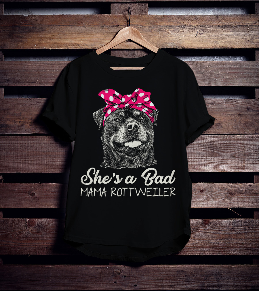 She's A Bad Mama Rottweiler With Polka Dot Scarf T-Shirt
