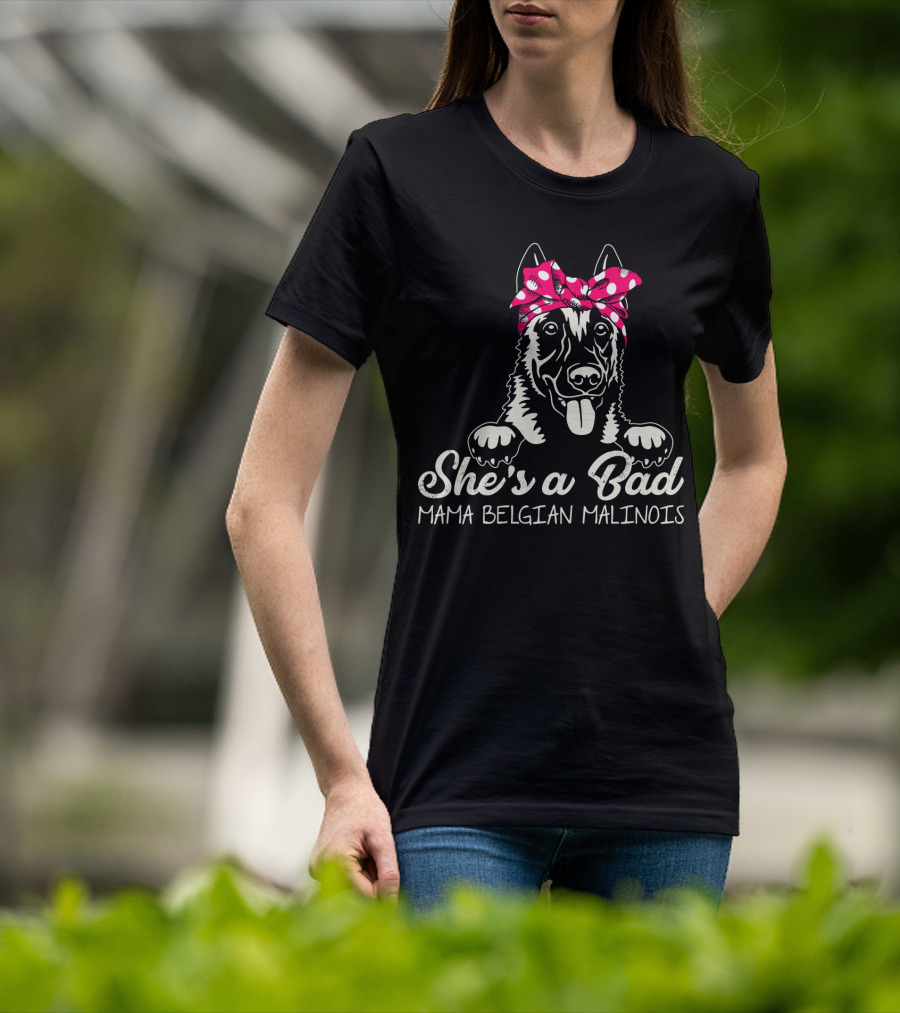 She's A Bad Mama Belgian Malinois With Bandana T-Shirt