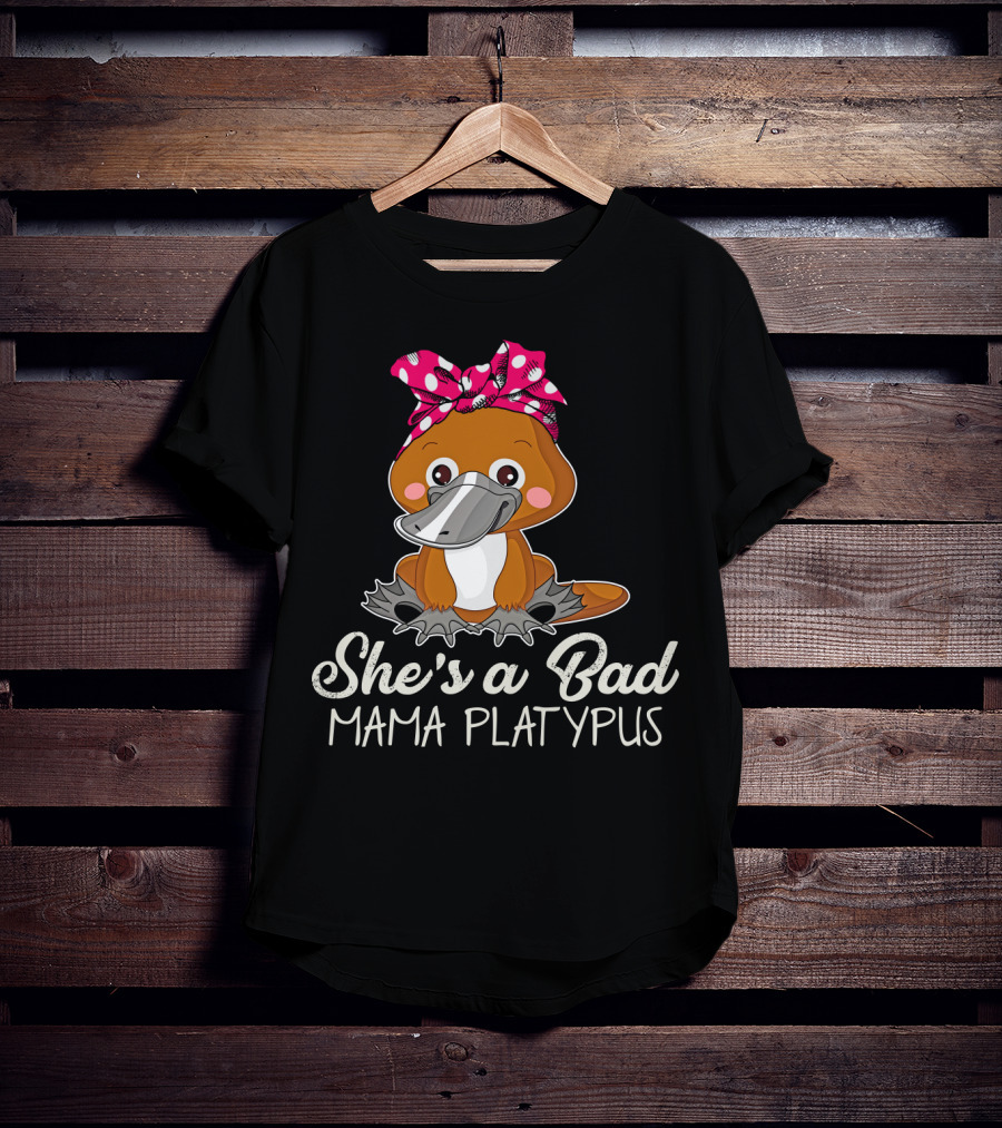 She's A Bad Mama Platypus Cute Cartoon Character With Pink Polka Dot Bow T-Shirt