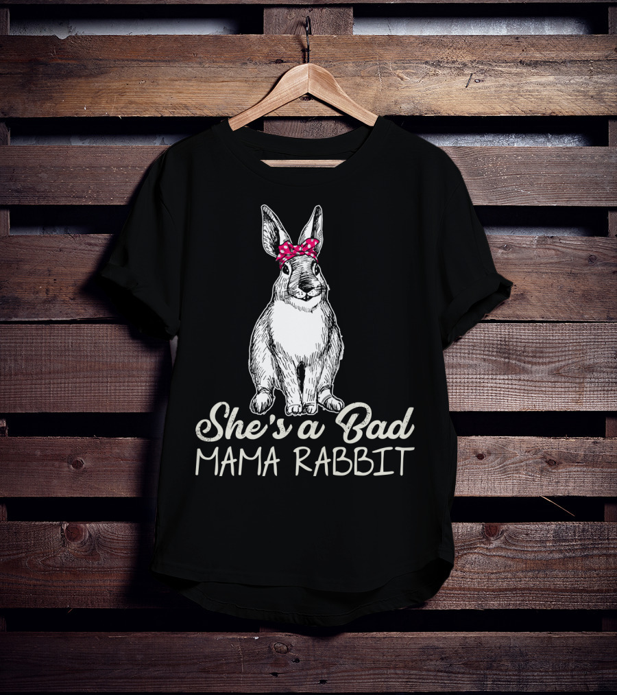 She's A Bad Mama Rabbit With Polka Dot Bow T-Shirt