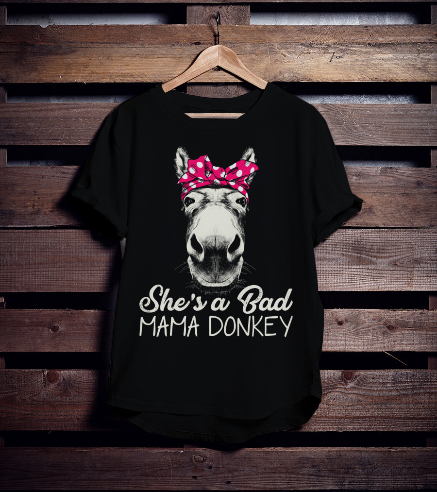 She's A Bad Mama Donkey With Pink Polka Dot Bandana T-Shirt