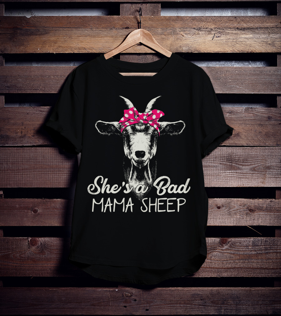 She's A Bad Mama Sheep Goat With Polka Dot Bow T-Shirt