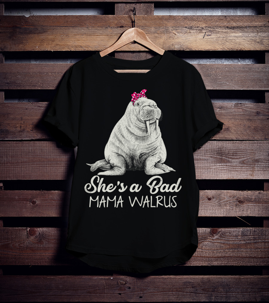 She's A Bad Mama Walrus With Red Polka Dot Bow T-Shirt