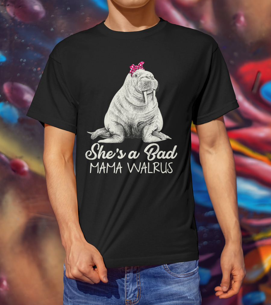 She's A Bad Mama Walrus With Red Polka Dot Bow T-Shirt