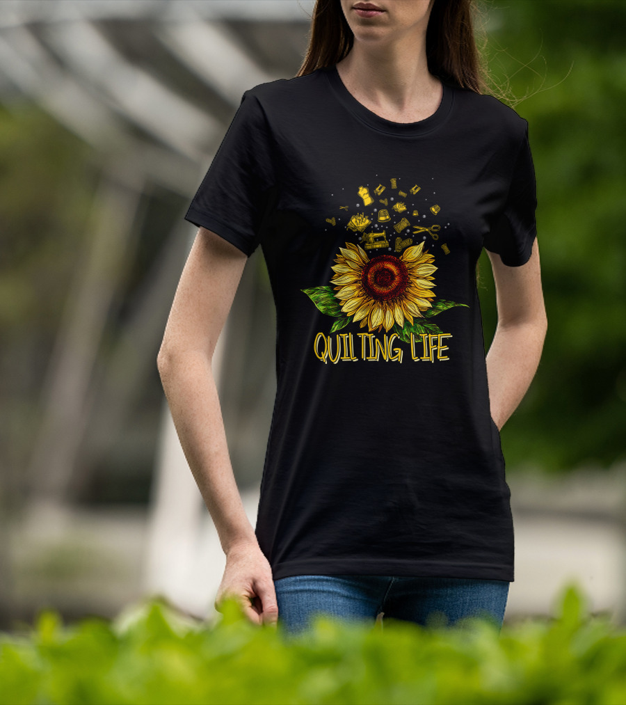 Quilting Life Sunflower With Sewing Tools T-Shirt