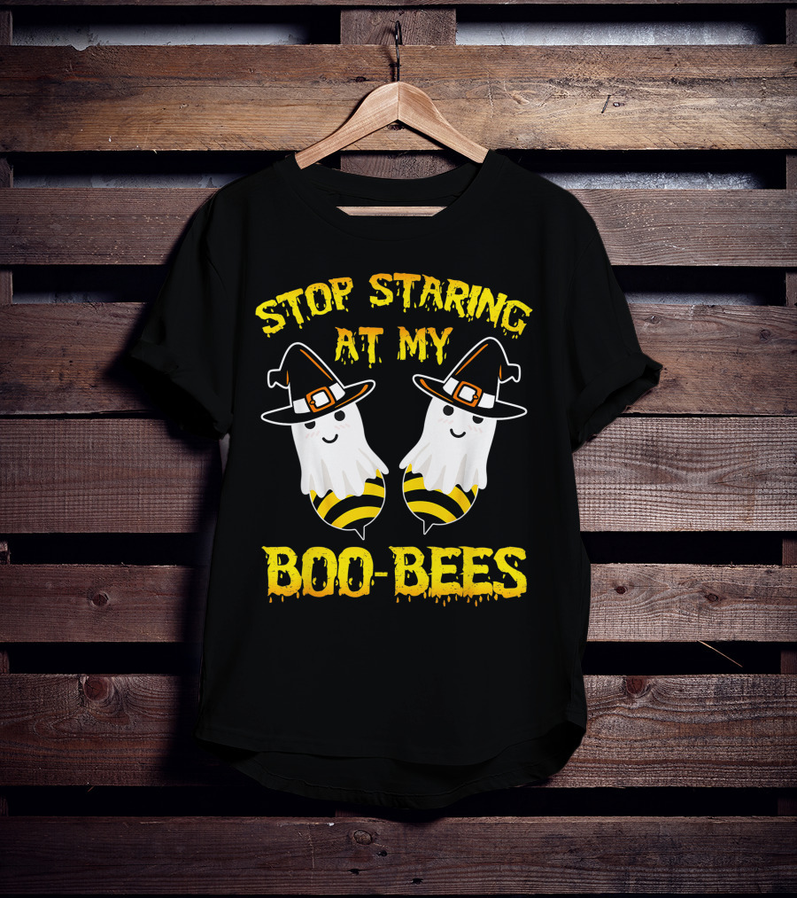 Stop Staring At My Boo Bees Halloween Ghost Bees Witch Hats T-Shirt
