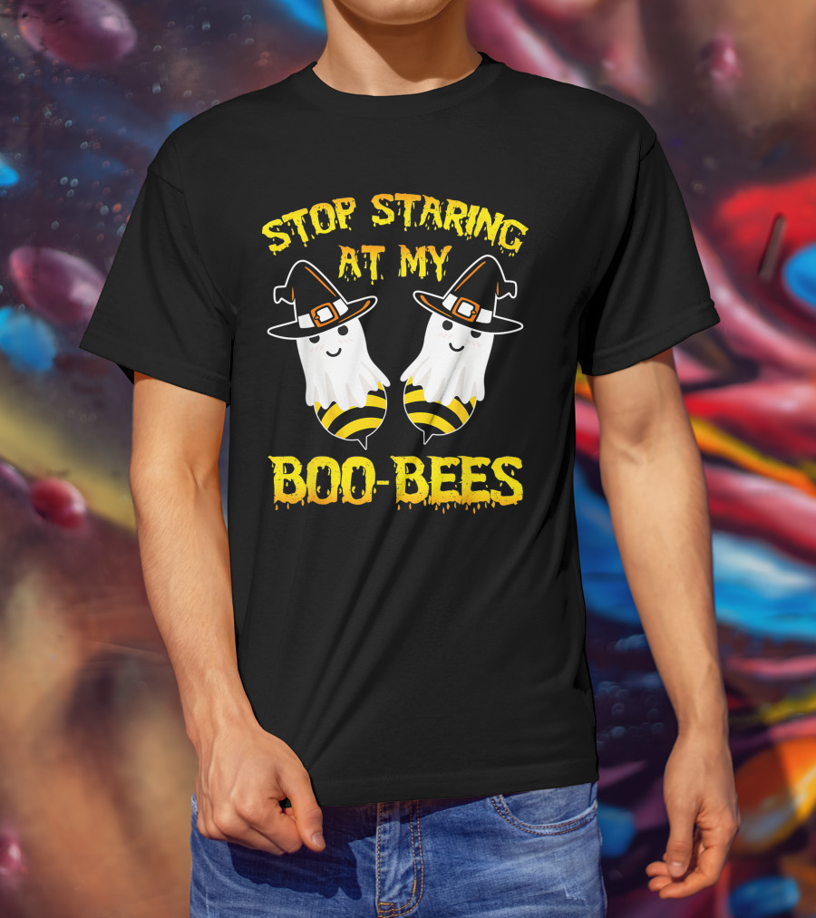 Stop Staring At My Boo Bees Halloween Ghost Bees Witch Hats T-Shirt