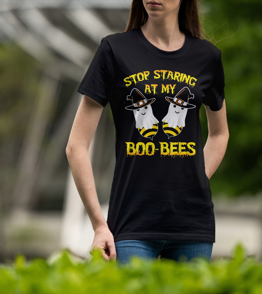 Stop Staring At My Boo Bees Halloween Ghost Bees Witch Hats T-Shirt