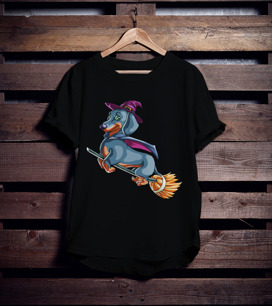 Halloween Dachshund Witch Costume Funny Scary T-Shirt