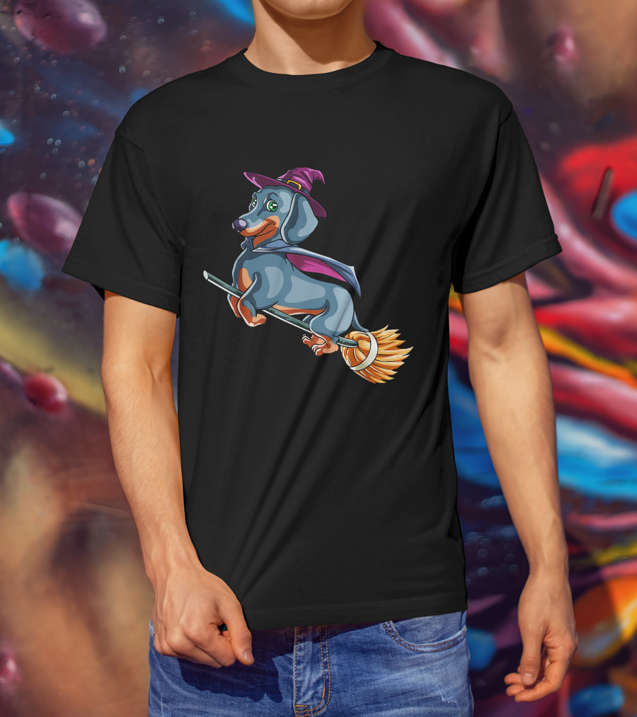Halloween Dachshund Witch Costume Funny Scary T-Shirt