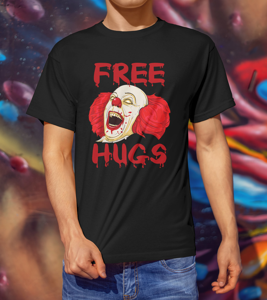 Free Hugs Halloween Evil Killer Scary Clown Horror T-Shirt