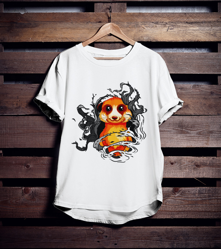Meerkat Vivid Orange Burst Black Swirls T-Shirt