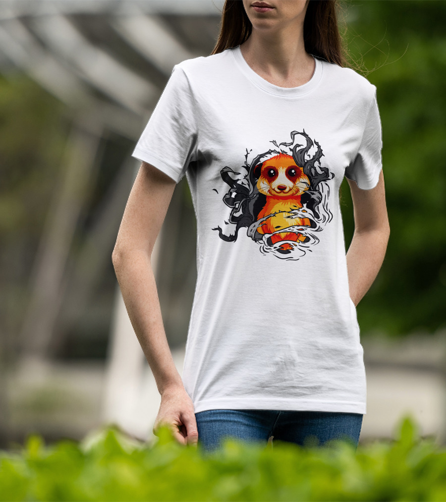 Meerkat Vivid Orange Burst Black Swirls T-Shirt