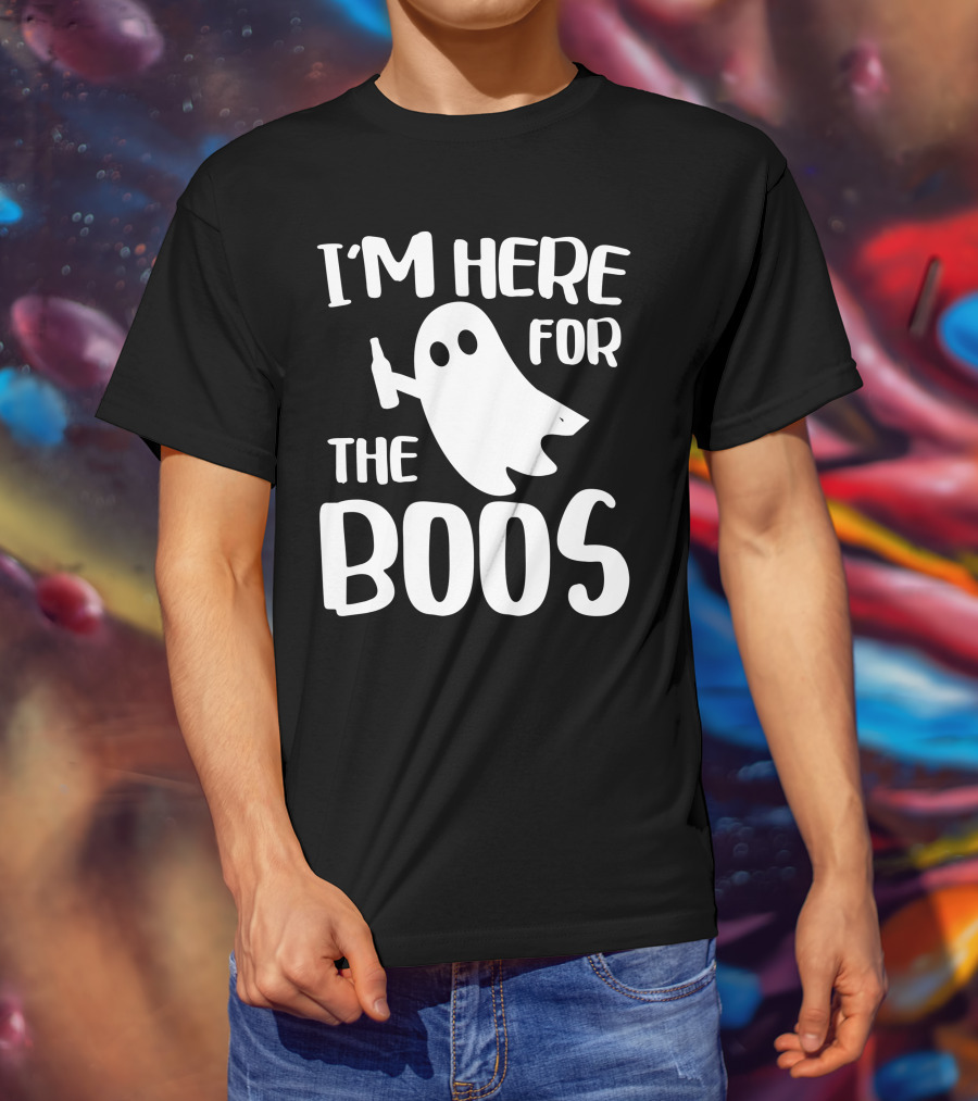 I'm Here For The Boos Halloween Ghost Holding Bottle T-Shirt