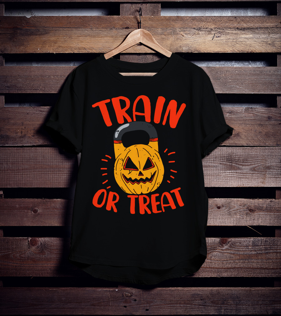 Train Or Treat Pumpkin Kettlebell T-Shirt