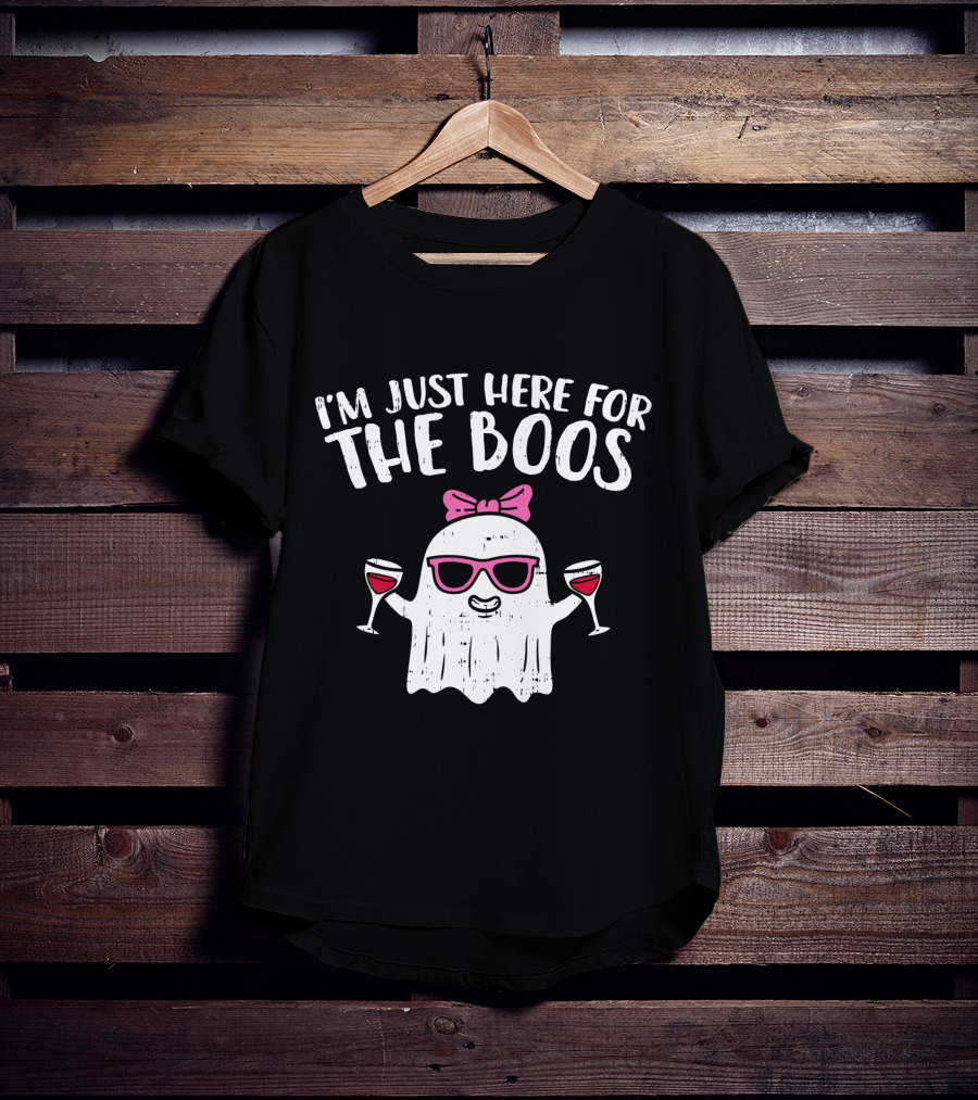 I'm Just Here For The Boos Ghost With Wine Glasses Halloween T-Shirt
