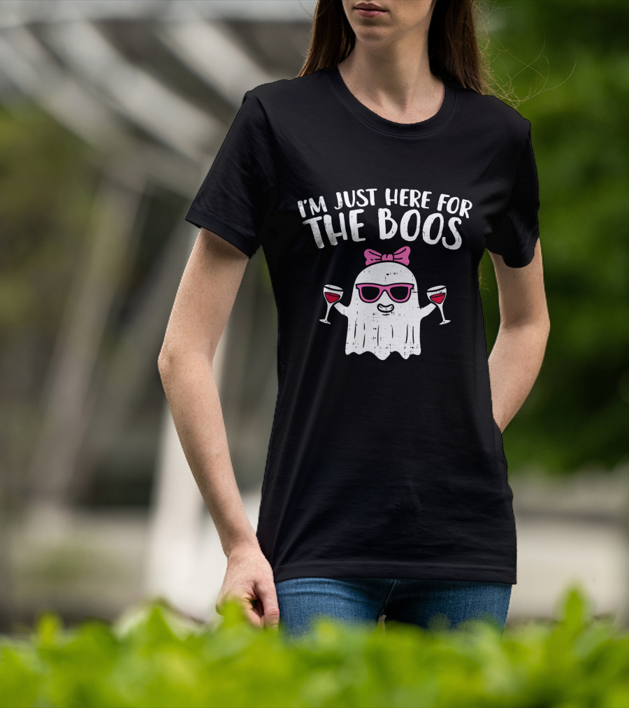 I'm Just Here For The Boos Ghost With Wine Glasses Halloween T-Shirt