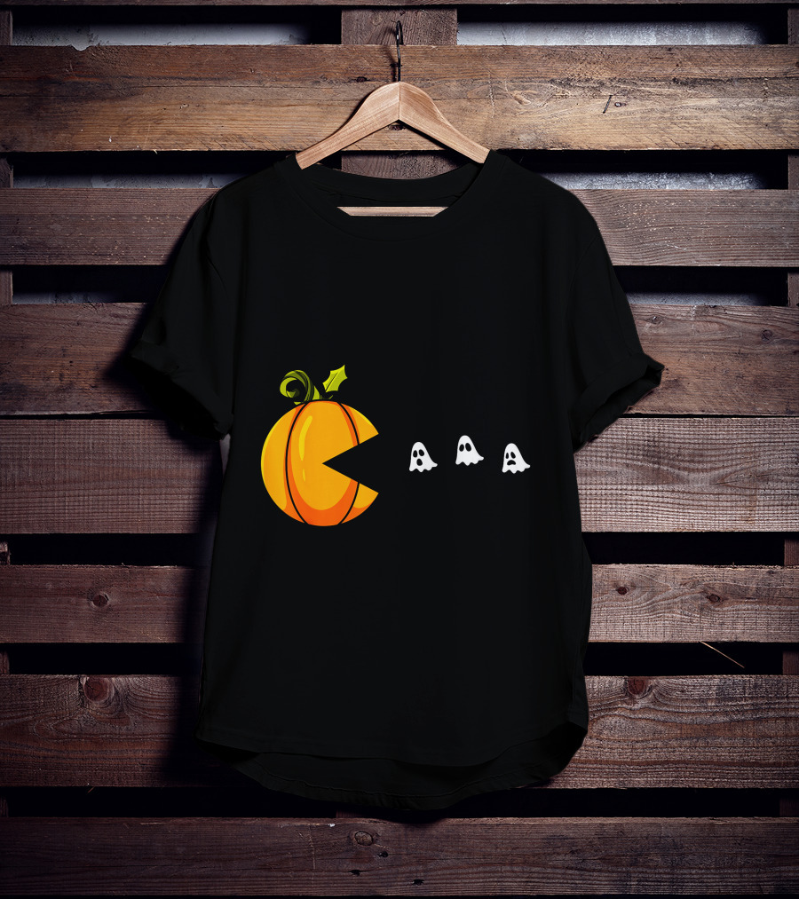Pumpkin Pac-Man Chomping Ghosts Halloween T-Shirt