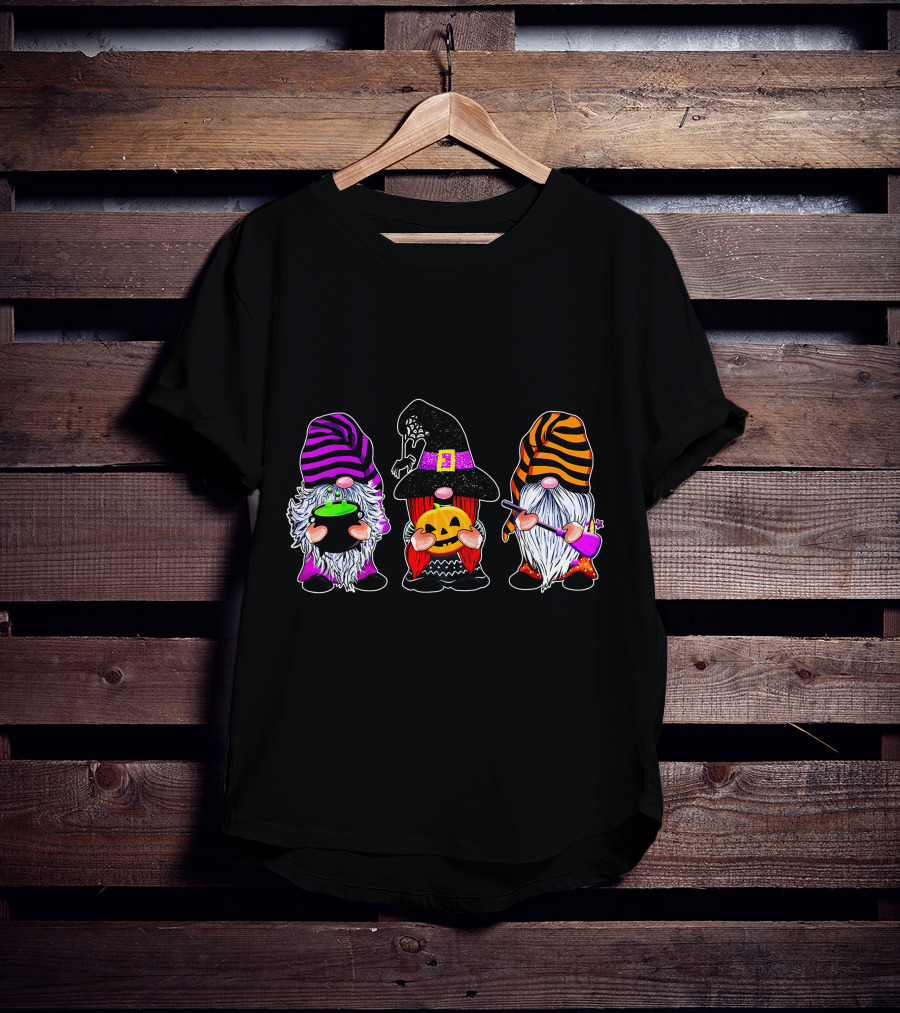 Halloween Gnomes Cute Autumn Pumpkin Fall Funny Holiday Wizard Hat Cauldron T-Shirt