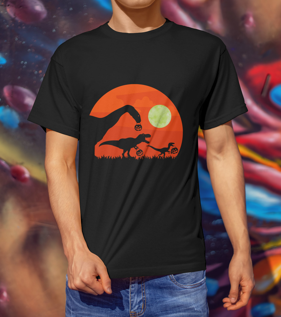 Halloween Dinosaur Rex Pumpkin Moon T-Shirt