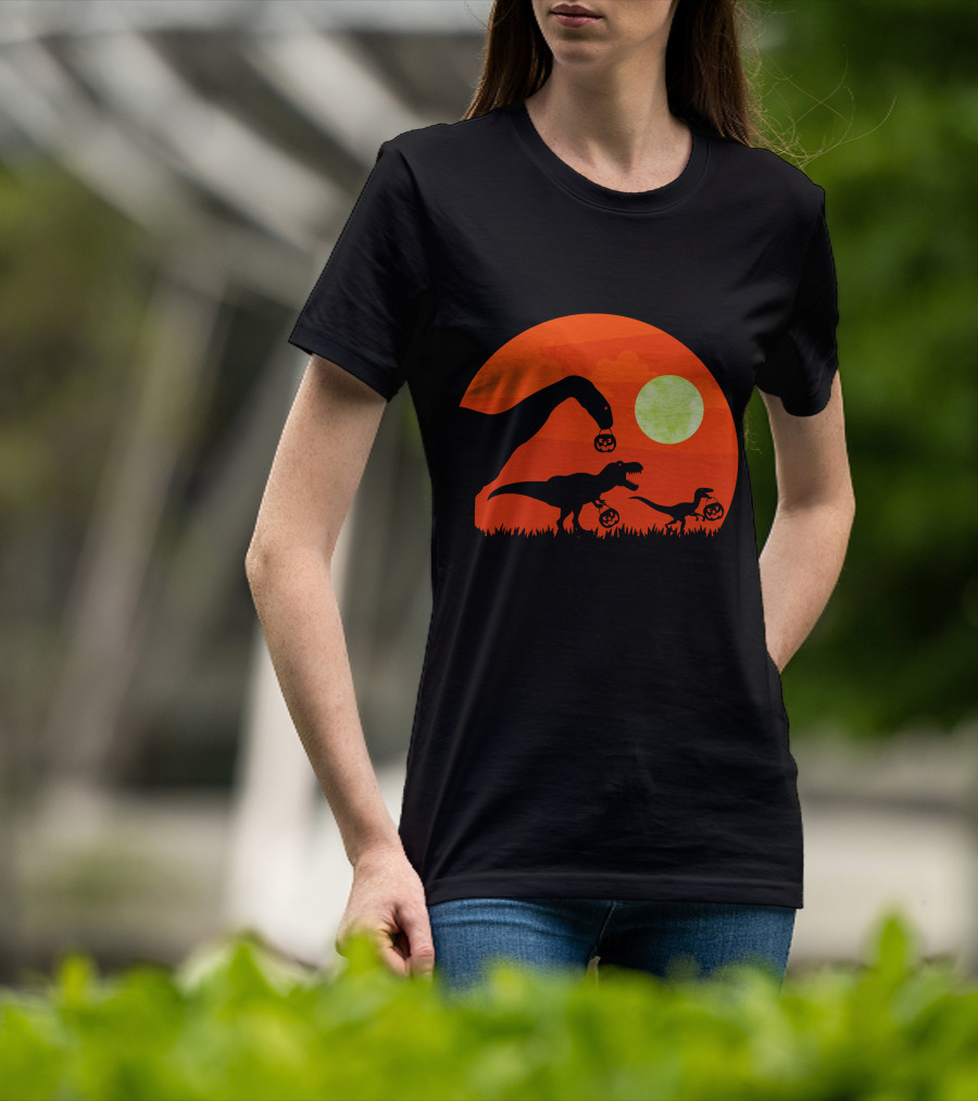 Halloween Dinosaur Rex Pumpkin Moon T-Shirt