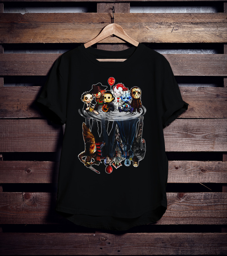Creeps Halloween Horror Cartoon Reflection Of Iconic Movie Villains T-Shirt