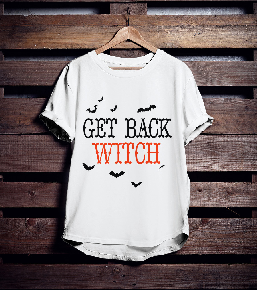 Get Back Witch I'm Not A Witch I'm Your Wife Halloween Bats T-Shirt