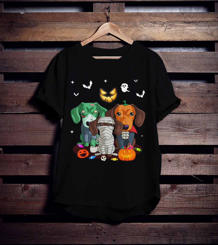 Halloween Dachshund Dog Witch Cute Dachshund Dog Lovers Zombie Mummy Pumpkin Costume Dogs T-Shirt