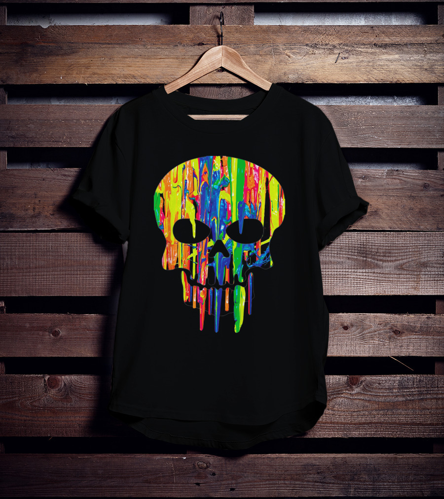 Colorful Melting Skull Cool Neon Drip Skull T-Shirt