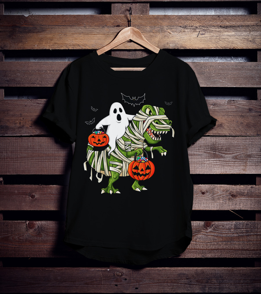 Ghost And Mummy T-Rex Halloween Candy Adventure T-Shirt